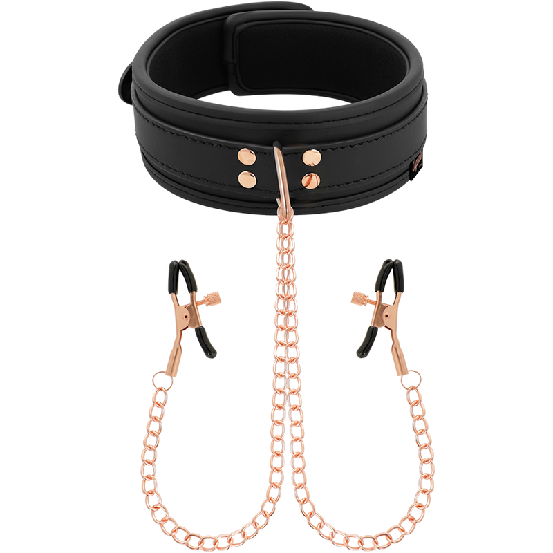 Collier Cuir Vegan avec Pinces Tétons Chaîne - Coquette Fantasy