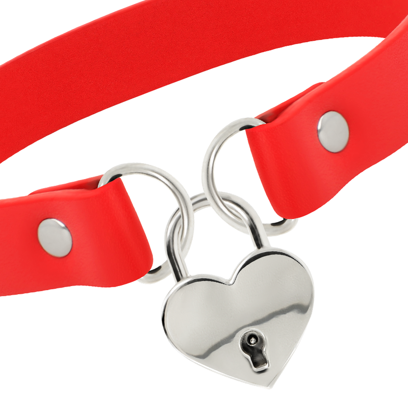 Collier Fétiche Cuir Végan Rouge Cœur et Clé - Coquette