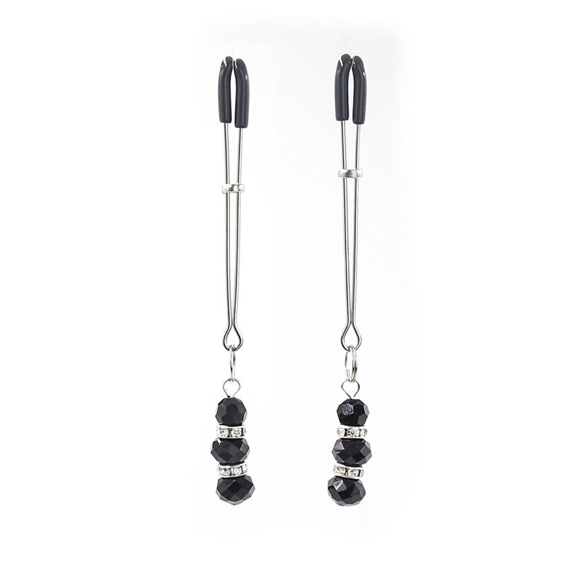 Ohmama Fetish – Pincettes à tétons avec pierre de cristal noir