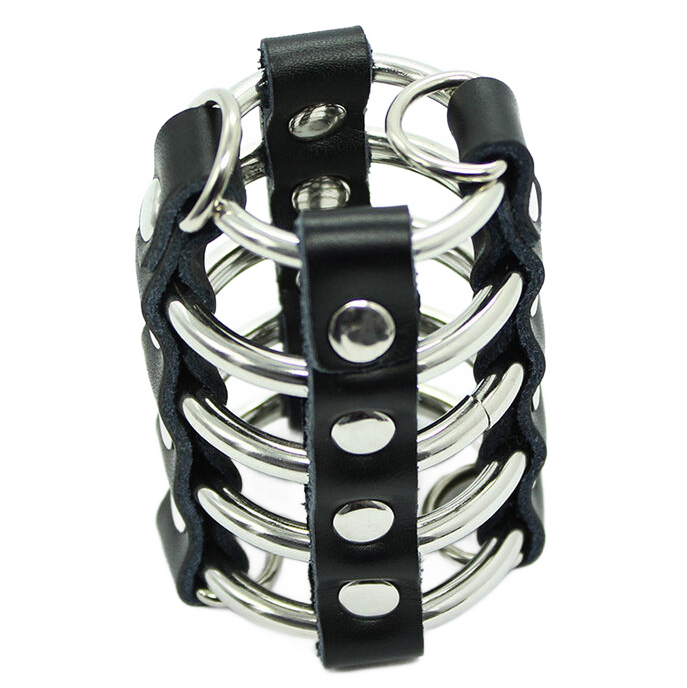 Cage pénis avec anneaux métalliques et sangle cuir - Ohmama - OHMAMA FETISH