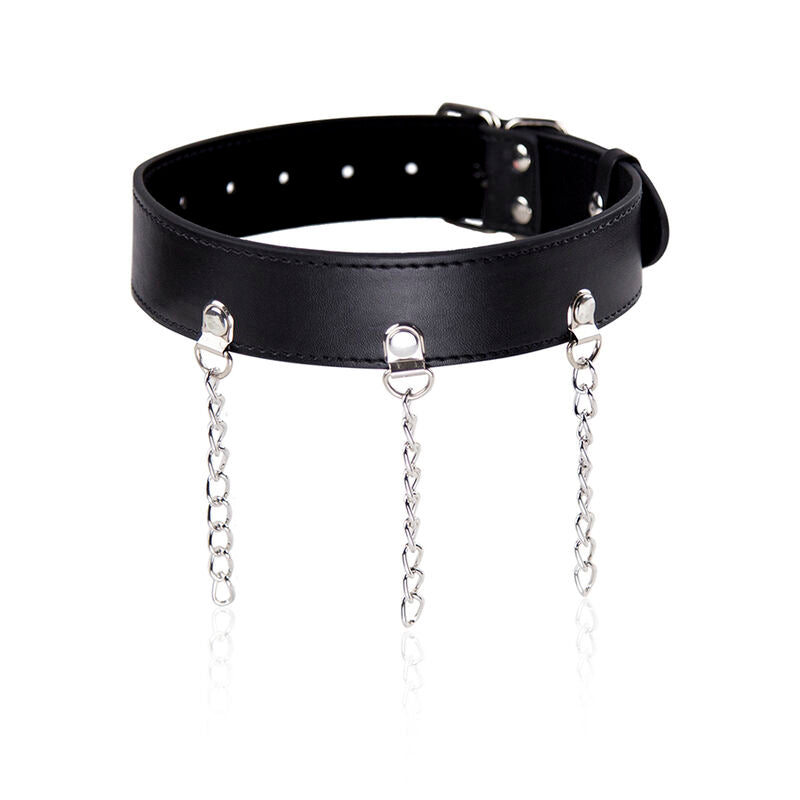 Collier fétiche avec anneaux en simili cuir - Ohmama - OHMAMA FETISH