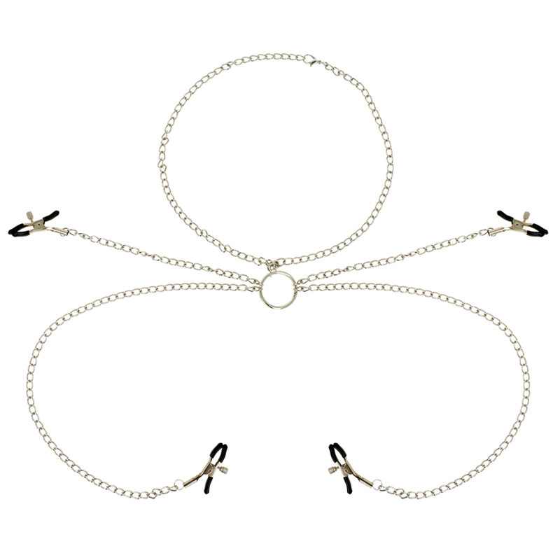 Ohmama Fetish – 4 pinces réglables pour tétons avec collier chaîne