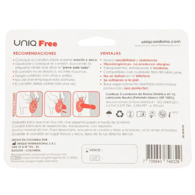 Préservatifs sans latex Uniq Free avec anneau de protection x3 - Uniq - UNIQ