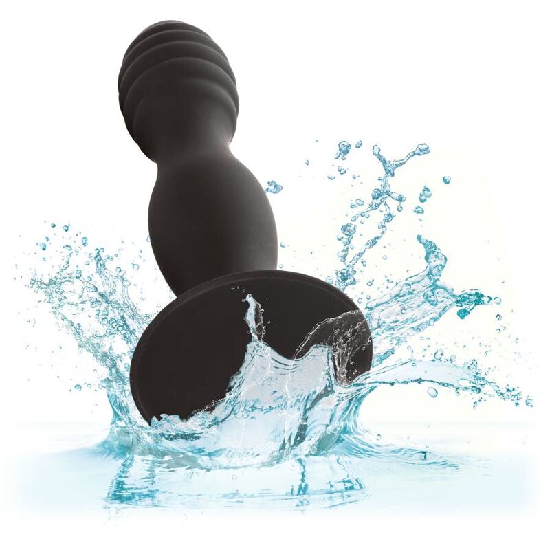 Plug Anal Nervuré Silicone Noir avec Ventouse - CalExotics