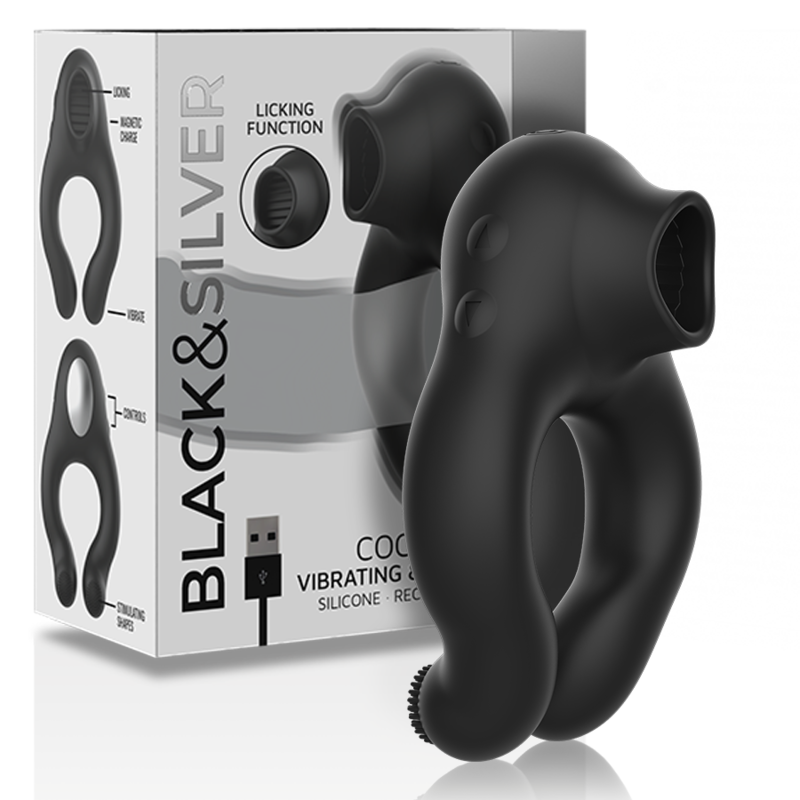 Anneau Vibrant Licking 3 Moteurs Rechargeable Noir - Black&Silver