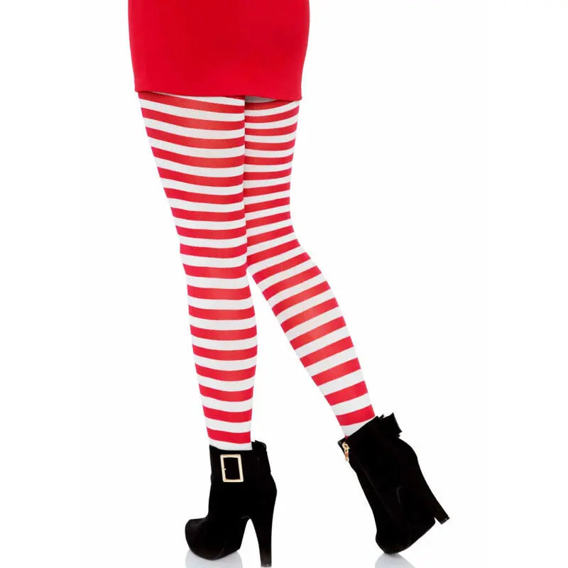 Collants Rayures Blanc Rouge Taille Unique - Leg Avenue