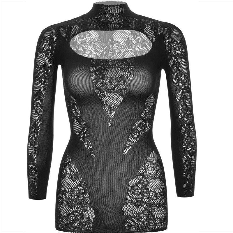 Schwarzes Spitzenminikleid mit Langarm - Leg Avenue