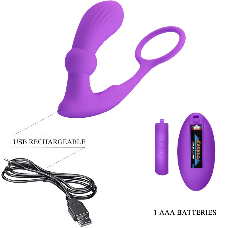 Anneau Pénien Warren Vibrant avec Plug Anal Violet - Pretty Love - PRETTY LOVE BOTTOM