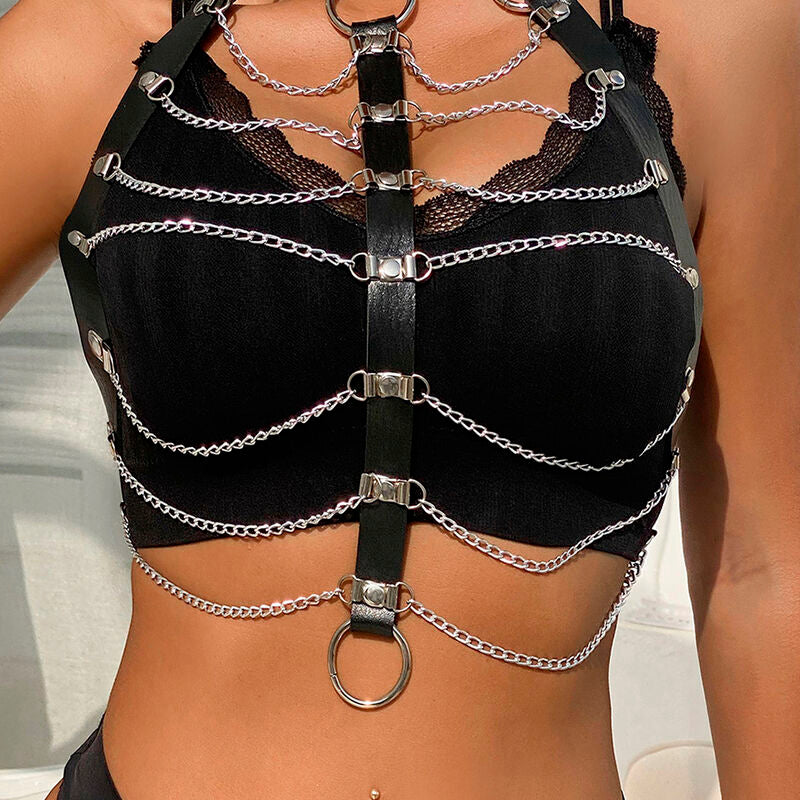 Harnais Poitrine Chaîne S Cuir Noir Taille Unique - Subblime - SUBBLIME FETISH