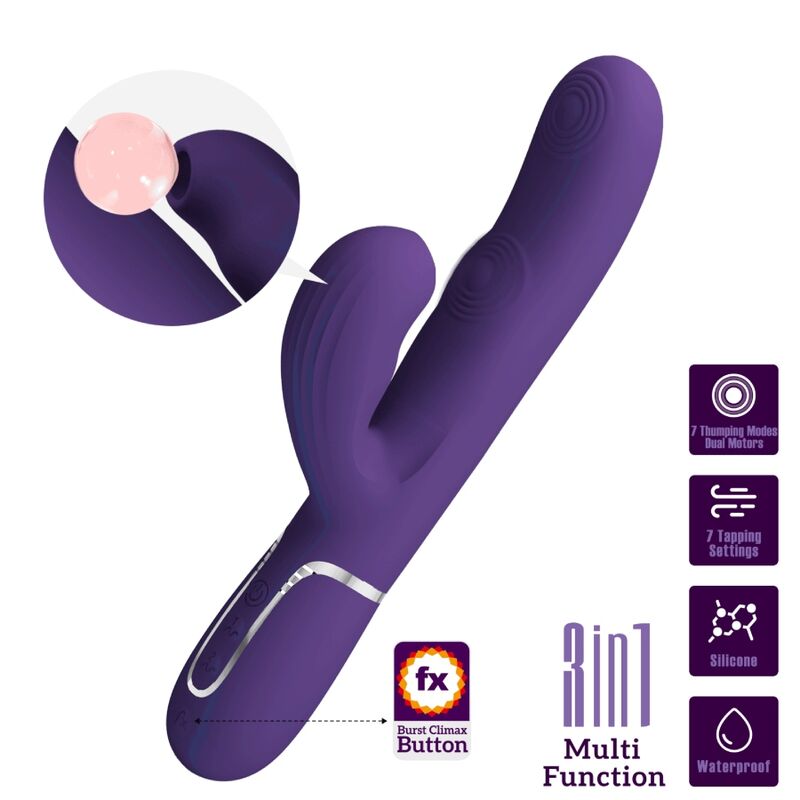 Vibromasseur Rabbit Double Stimulation 3 en 1 Violet - Pretty Love