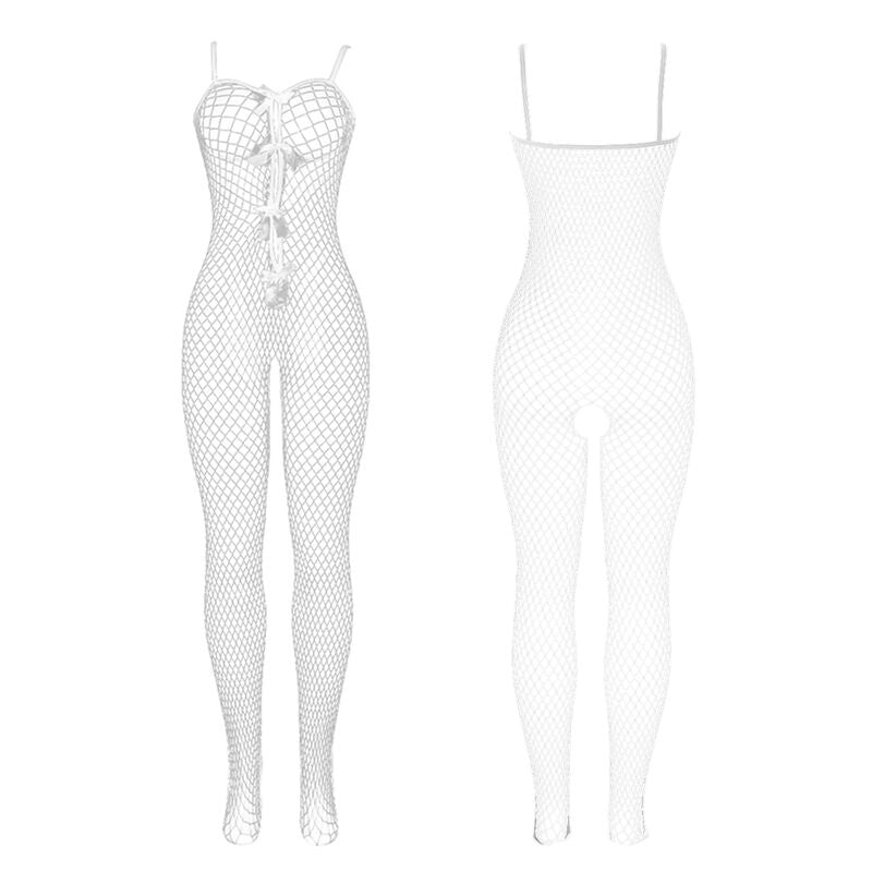 Bodystocking Résille Blanc Entrejambe Ouvert Nœuds - Subblime - SUBBLIME BODYSTOCKINGS