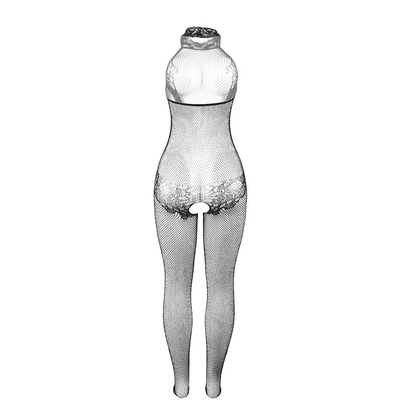 Bodystocking Résille Dentelle Col Montant Noir - Subblime - SUBBLIME BODYSTOCKINGS