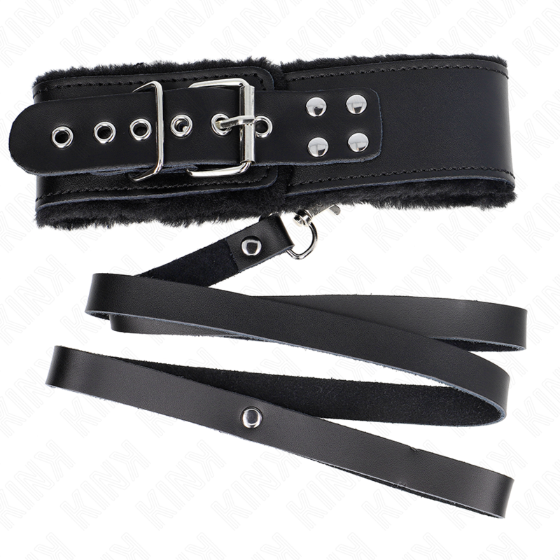 Collier Bondage Cuir Noir avec Laisse 116cm Réglable - KINK - KINK COLLAR & GAG