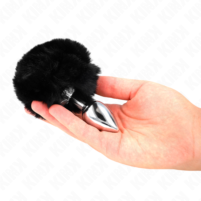 Plug anal en acier inoxydable queue de lapin noire 7x3cm - Kink - KINK PLEASURE PLUGS