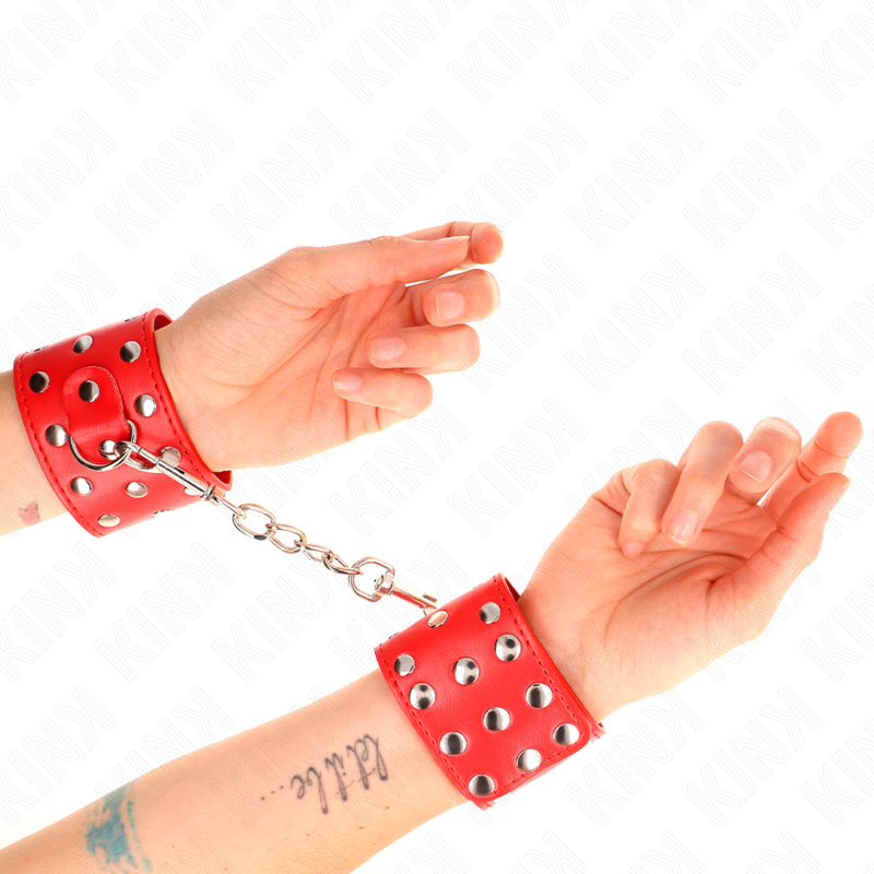 Menottes Poignets Rivets Rouge Ajustable 19-24cm - KINK - KINK WRIST RESTRAINT
