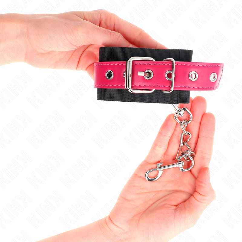 Menottes Poignets KINK Nylon Noir Cuirette Rose - KINK - KINK WRIST RESTRAINT