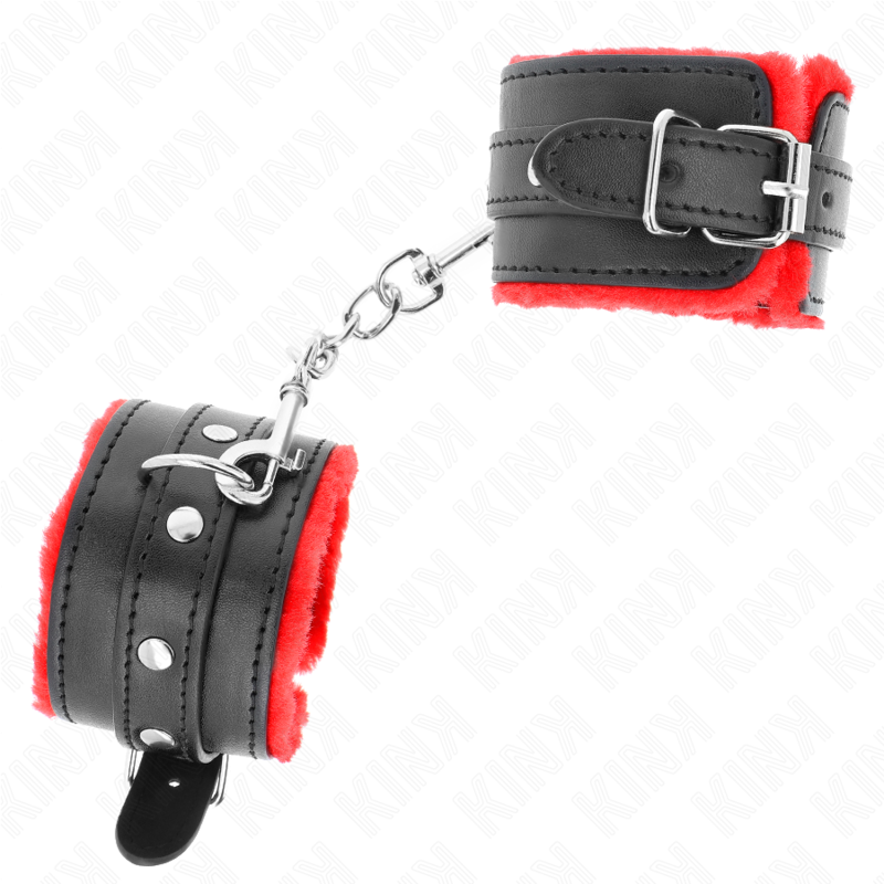 Menottes Cuir Fourrure Premium Rouge Réglables - KINK - KINK WRIST RESTRAINT
