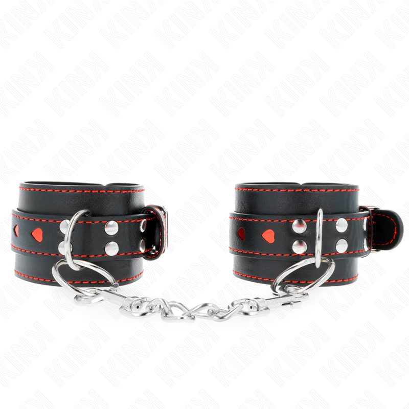 Bracelets BDSM Cuir Noir Cœur Rouge Réglables - KINK - KINK WRIST RESTRAINT
