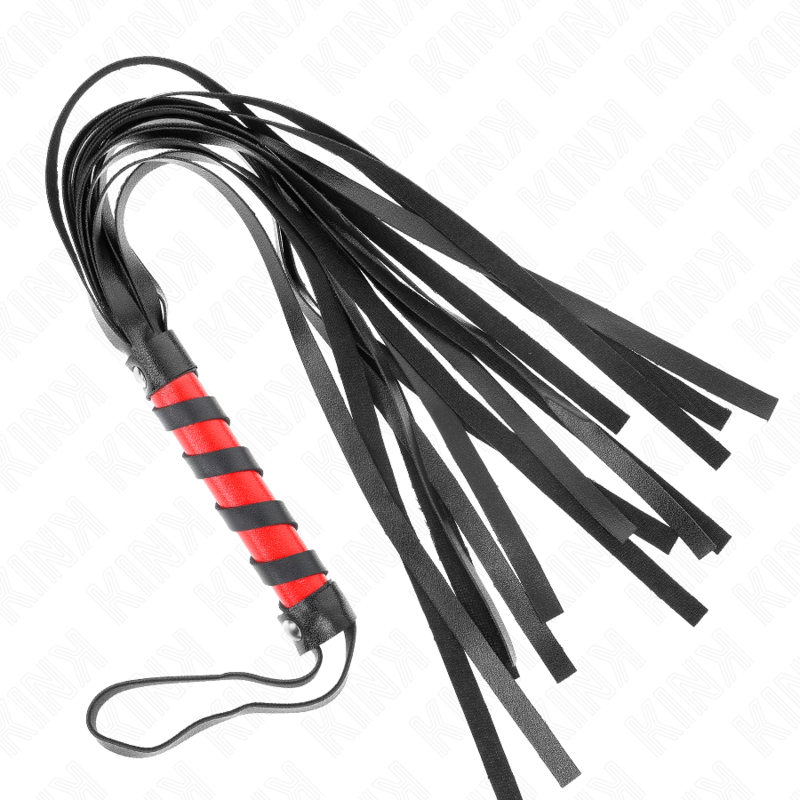 KINK - Mini Martinet BDSM avec Poignée Tréssé Rouge et Noir - 45 cm