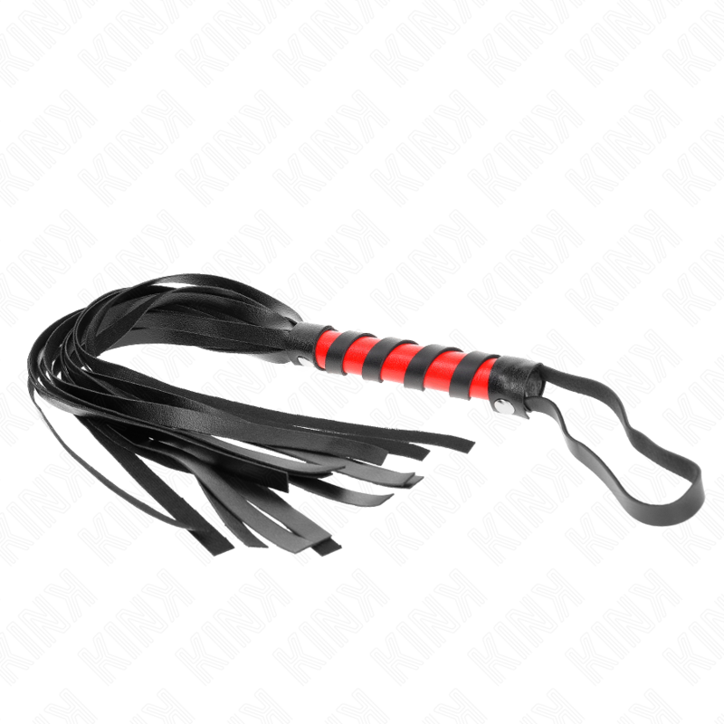 KINK - Mini Martinet BDSM avec Poignée Tréssé Rouge et Noir - 45 cm