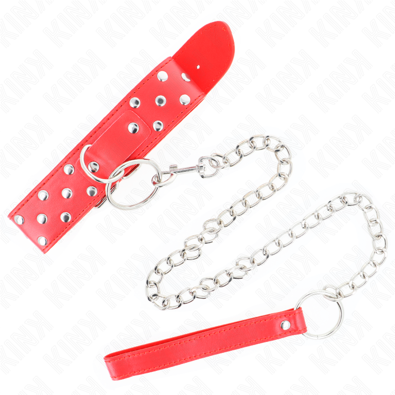 Collier BDSM Rivet Anneau Rouge 65 cm Ajustable - KINK - KINK COLLAR & GAG
