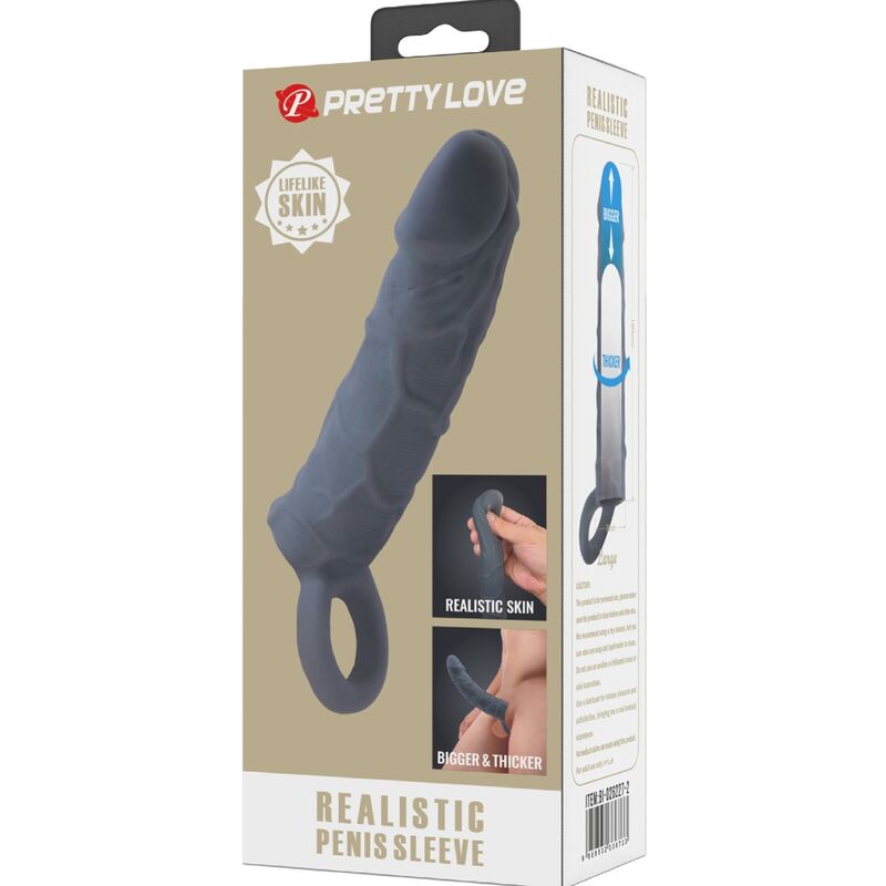 Manchon Pénis Spearhead avec Anneau Testicules Gris - Pretty Love