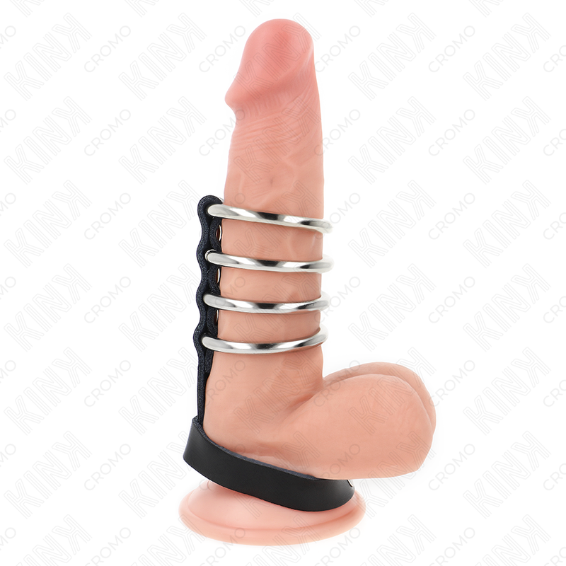 Anneaux Péniens Métalliques Connectés 4pc Sangle Cuir - KINK - KINK RING POWER