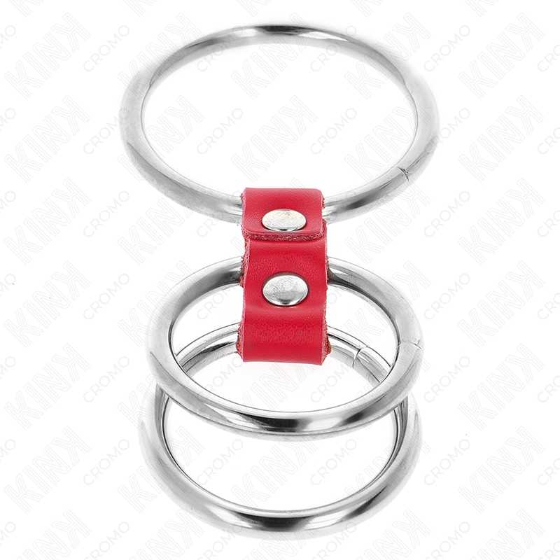 Anneau pénien triple métal 3,7-5 cm avec cuir rouge - Kink - KINK RING POWER