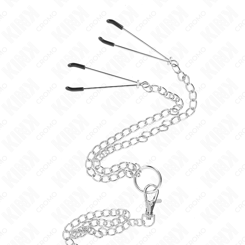 Anneau Pénien Métal Triple Chrome avec Pinces Tétons - KINK - KINK RING POWER