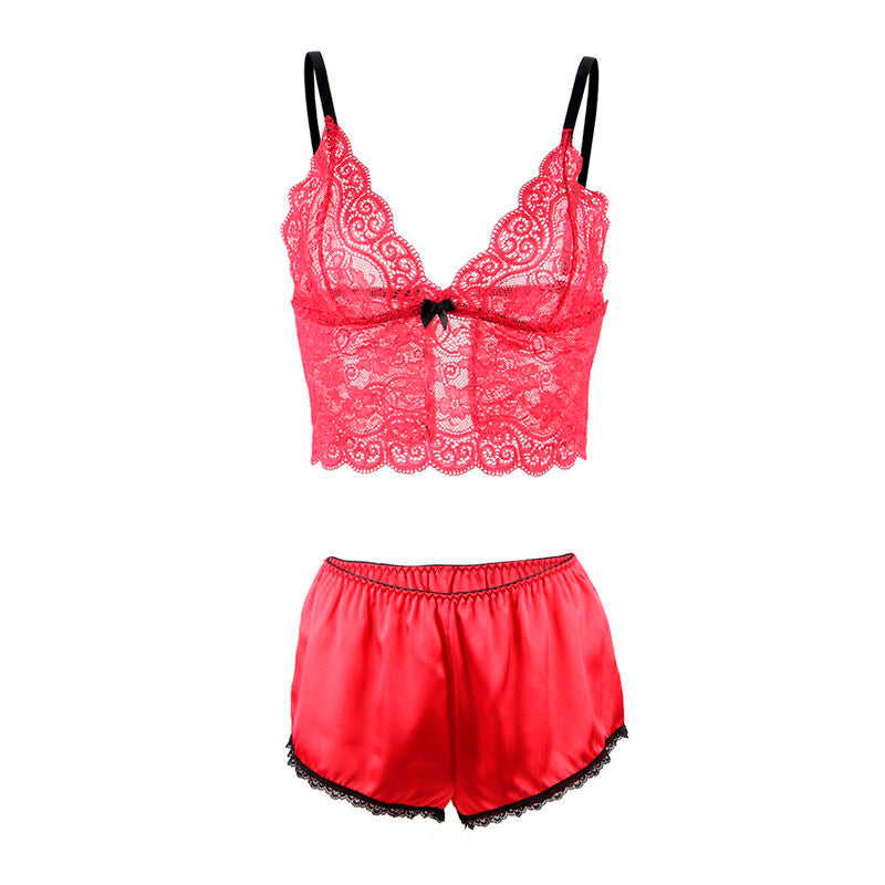 Chemisier de nuit en soie et dentelle + culotte rouge L/XL - Subblime - SUBBLIME SETS