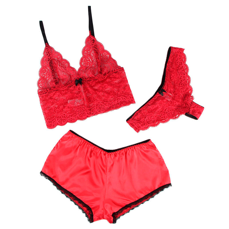 Nachthemd aus Seide und Spitze + rote Slip L/XL - Subblime