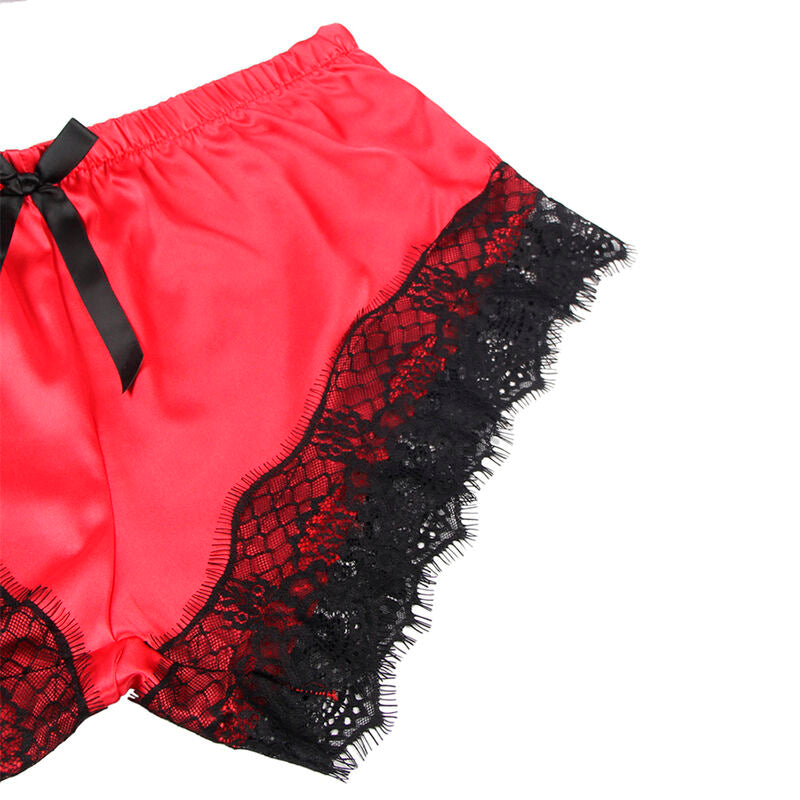 Chemise de nuit en soie et pantalon en dentelle noir/rouge S/M - Subblime - SUBBLIME SETS