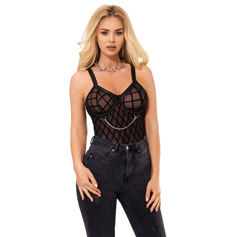 Body mit Ketten und Strumpfhalter schwarz L/XL - Subblime