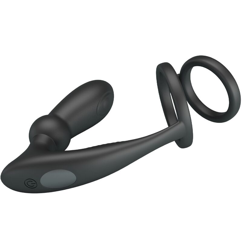 Anneau Pénien Emoni avec Plug Anal 12 Vibrations Noir - Pretty Love