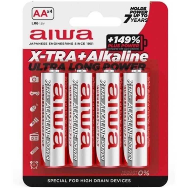 Piles Alcalines AA LR6 X-tra Blister 4 Unités - Aiwa - Aiwa