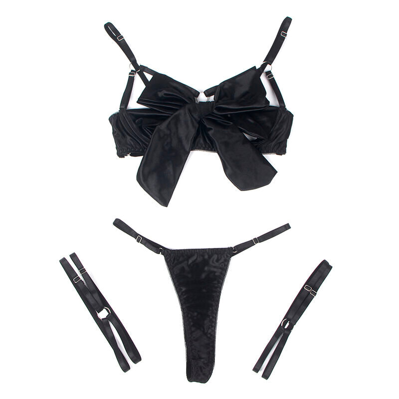 Ensemble lingerie nœud noir bonnets ouverts L/XL - Subblime - SUBBLIME SETS