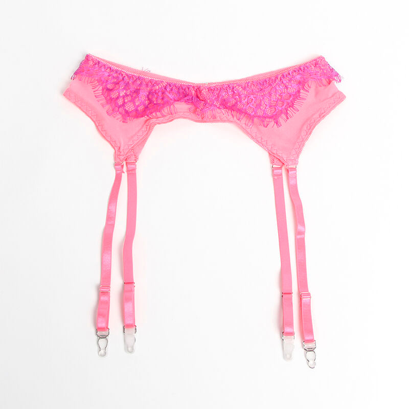 Spitzenwäsche-Set mit Strumpfhaltern rosa/violett L/XL - Subblime