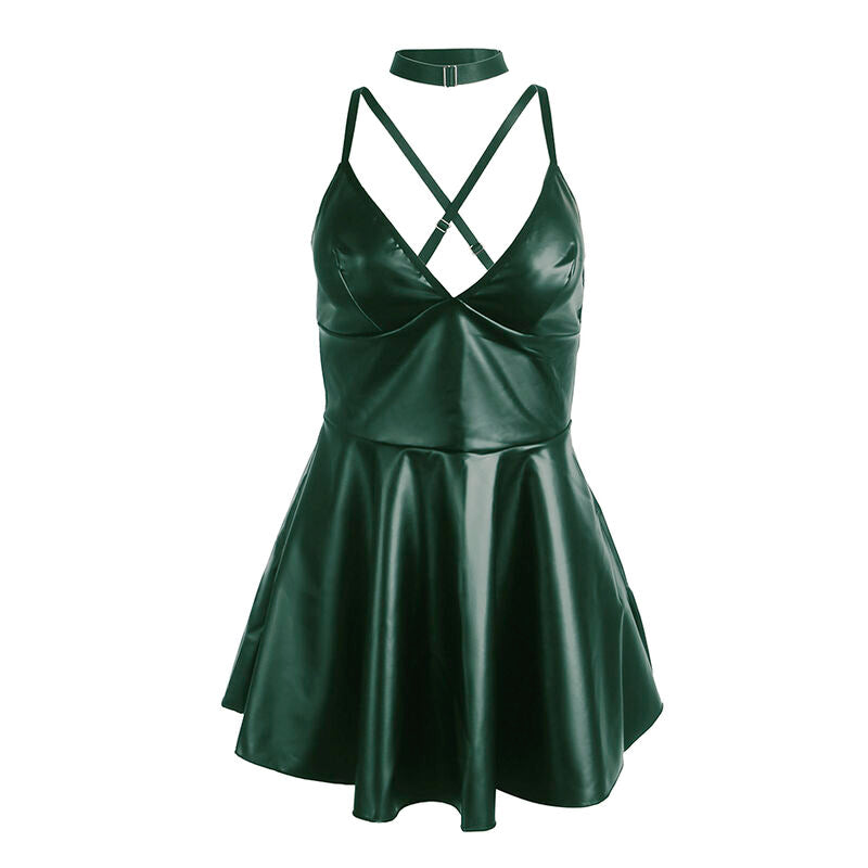 Robe à bretelles en cuir PU verte taille S/M - Subblime - SUBBLIME DRESSES