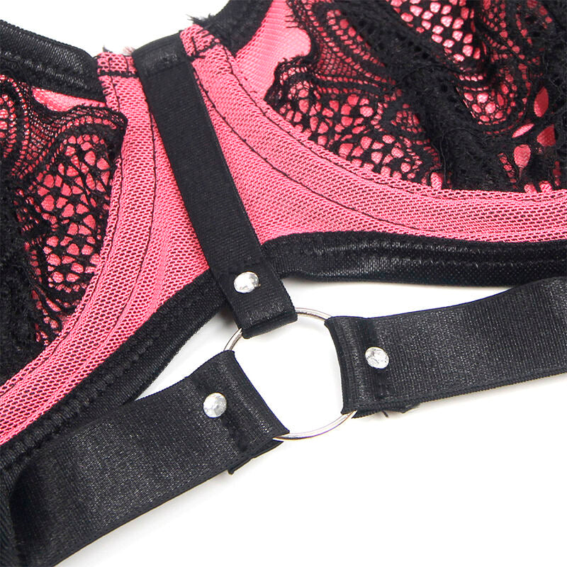 Ensemble lingerie dentelle et résille push-up rose L/XL - Subblime - SUBBLIME SETS