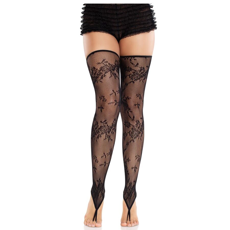 Bas Cuissardes Dentelle Florale Sans Pieds Noir - Leg Avenue
