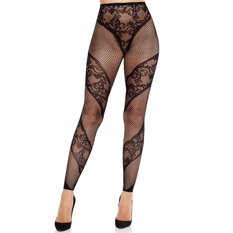 Collants sans Pieds Illusion Dentelle et Résille Noirs - Leg Avenue