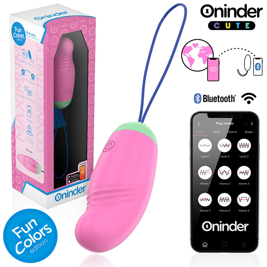 Oninder – Œuf vibrant Connecté et Rotatif en Silicone – Rose