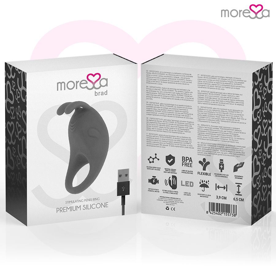Anneau vibrant Brad premium en silicone rechargeable noir - Moressa - MORESSA