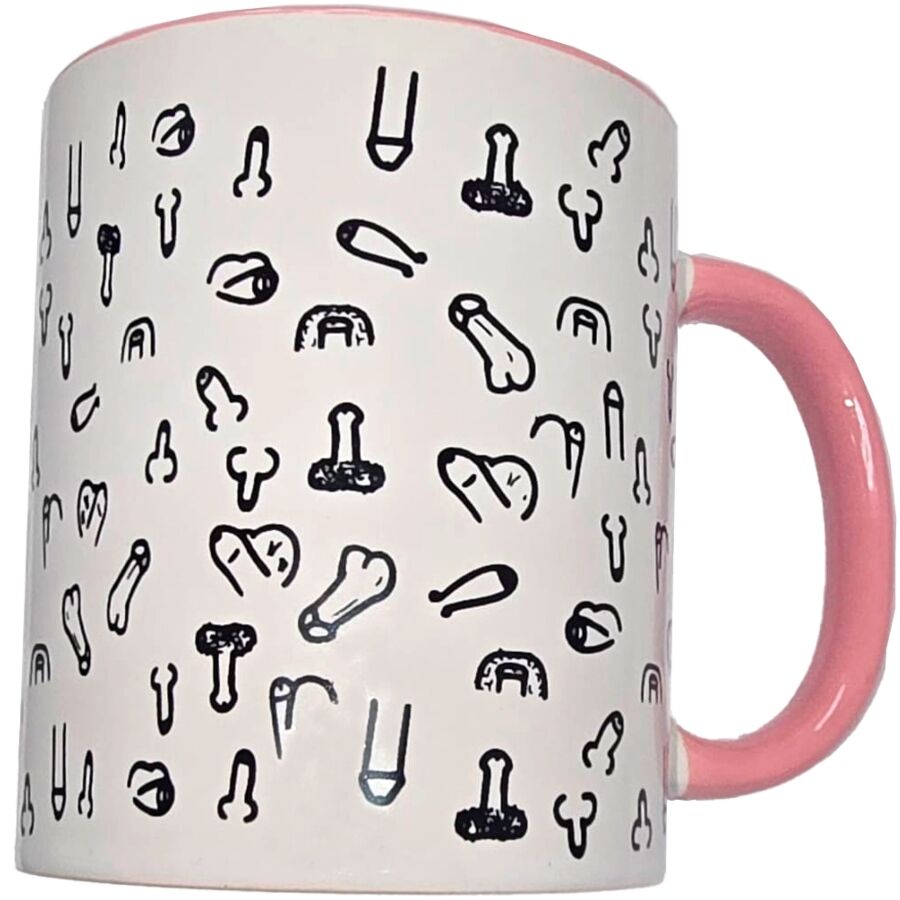 Mug Humoristique Pénis Blanc Anse Rose 370ml - Diablo Picante