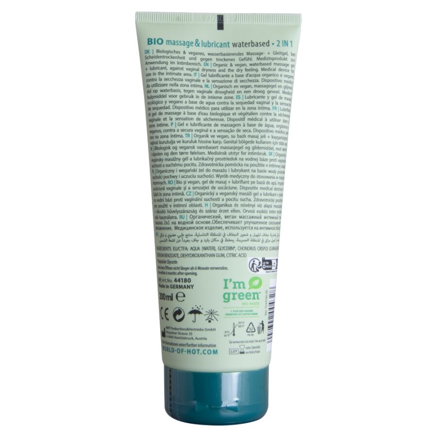 Lubrifiant Gel 2 en 1 Bio Massage et Intime 200ml - HOT