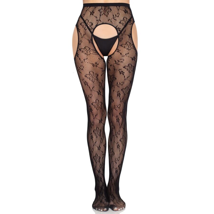 Collants Résille Bloom Motif Floral Noirs Taille Unique - Leg Avenue