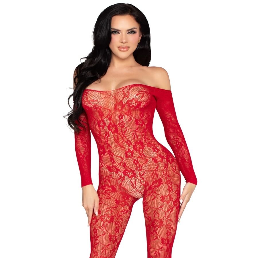 Body Dentelle Intégral Bodystocking Rouge - Leg Avenue
