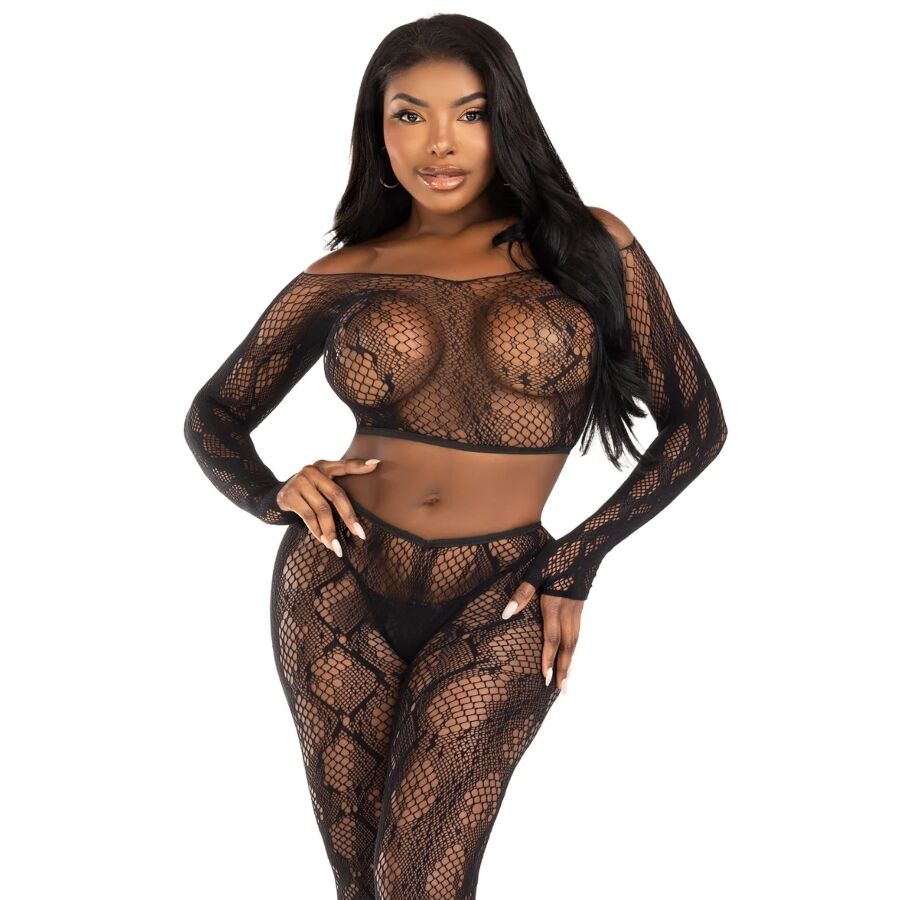 Ensemble Python Haut Court et Legging Noir - Leg Avenue