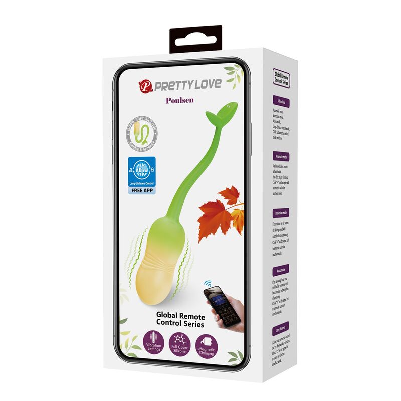 PRETTY LOVE - Å'UF VIBRANT CONTRÔLABLE PAR APPLICATION PULSEN 12 FONCTIONS RECHARGEABLE PAR USB VERT-JAUNE