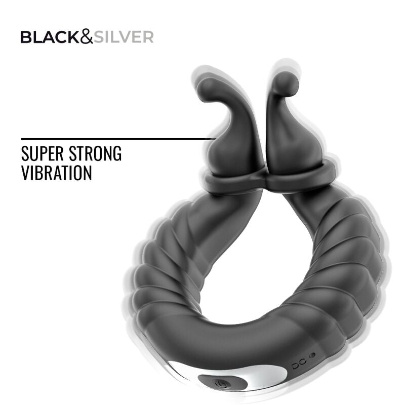 BLACK & SILVER - ANNEAU VIBRANT RECHARGEABLE POUR COUPLES NEO NOIR